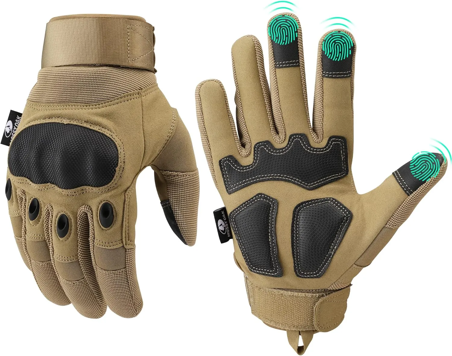 Mossy Oak Tactical Gloves for Men, Touch Screen Airsoft Gloves with Hard Knuckle for Hunting, Paintball, Hiking, Camping