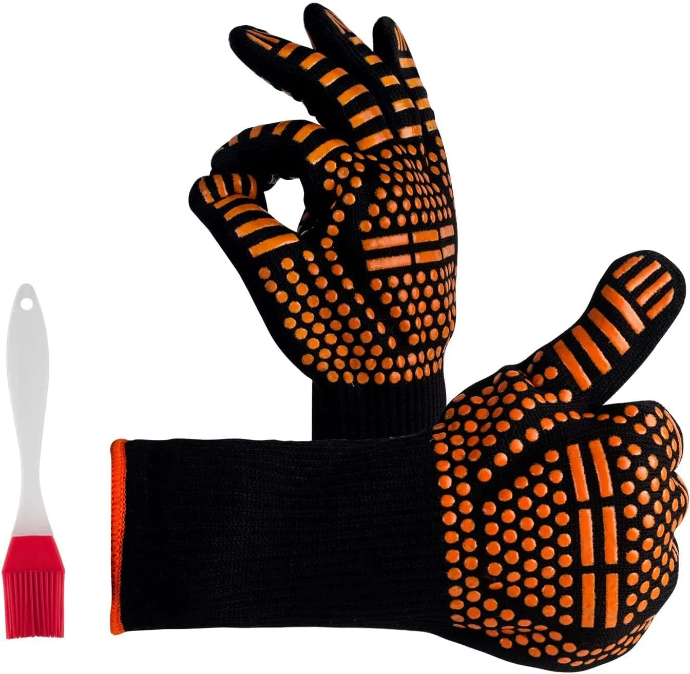 MSDADA BBQ Gloves, 1472°F Heat Resistant Grill Gloves, Fireproof Oven Mitts for Grilling, Smoking,Barbecue, Cooking, Welding, Baking, Camping, Cutting, with Oil Brush(Orange)