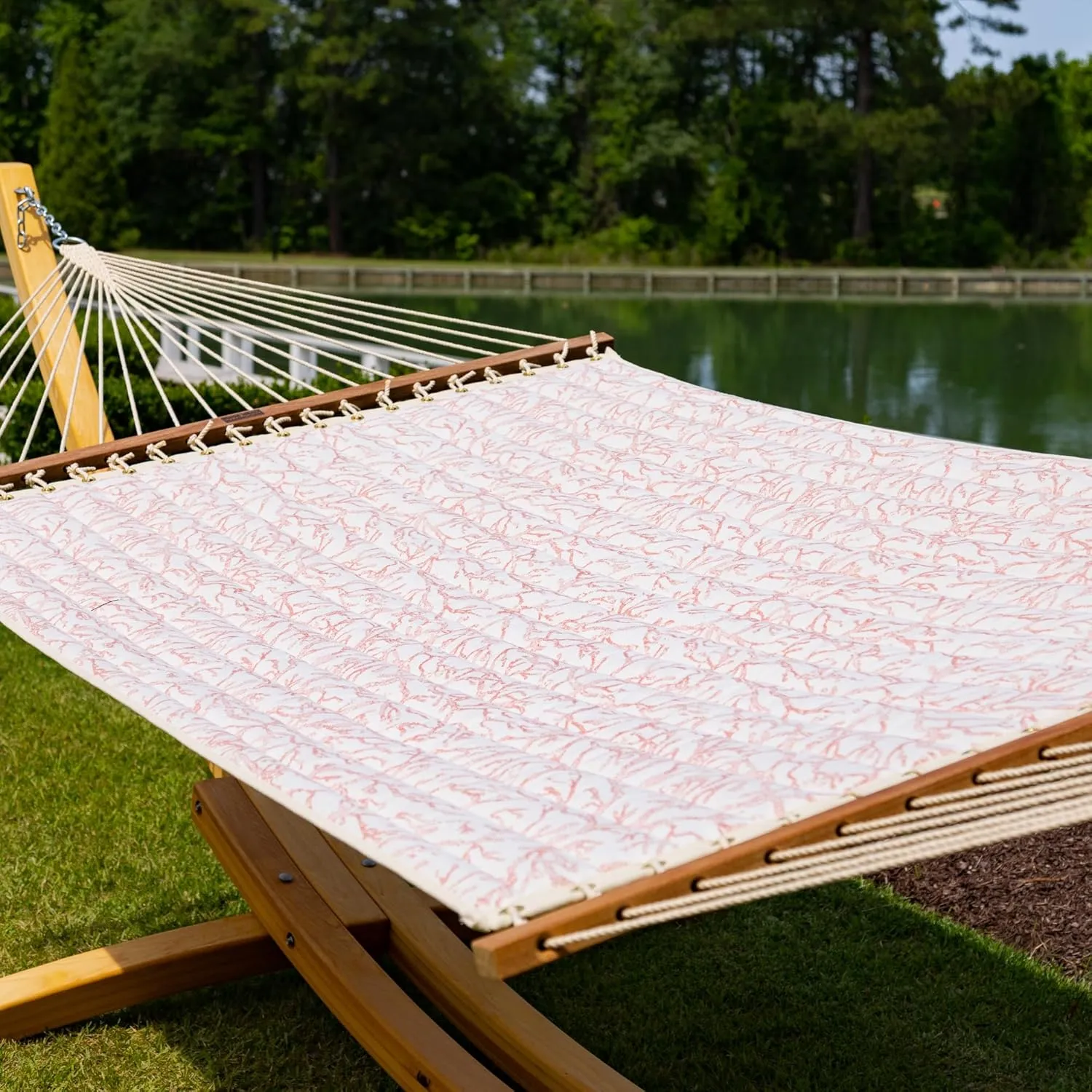 Nags Head Hammocks Atoll Persimmon Bella Dura Quilted Hammock, Constructed of Durable Fabrics, Cumaru Spreader Bar, Rolled Rim Grommets, Galvanized Hardware, Handcrafted in The Carolinas