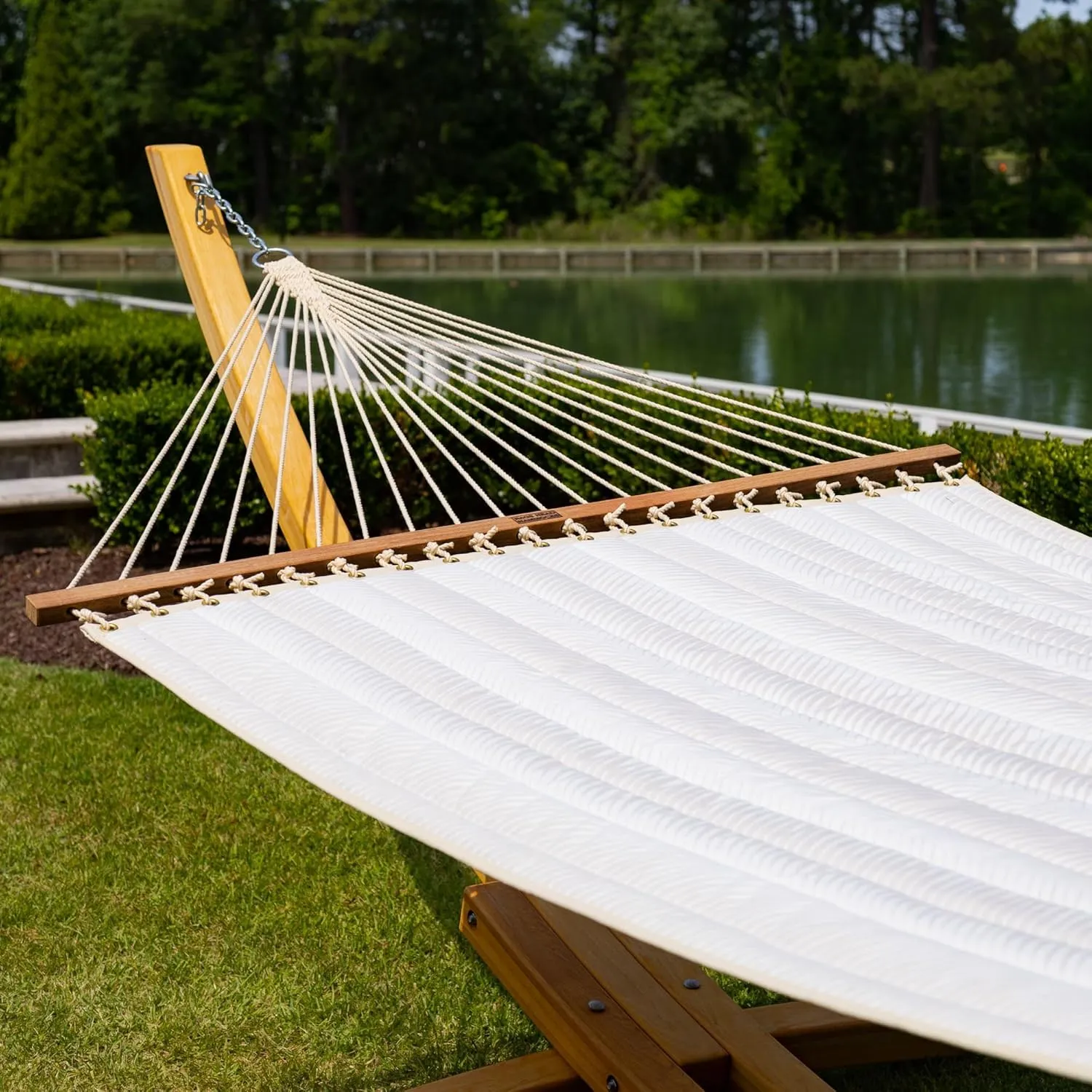 Nags Head Hammocks Clock Out Cloud Bella Dura Quilted Hammock, Constructed of Durable Fabrics, Cumaru Spreader Bar, Rolled Rim Grommets, Galvanized Hardware, Handcrafted in The Carolinas