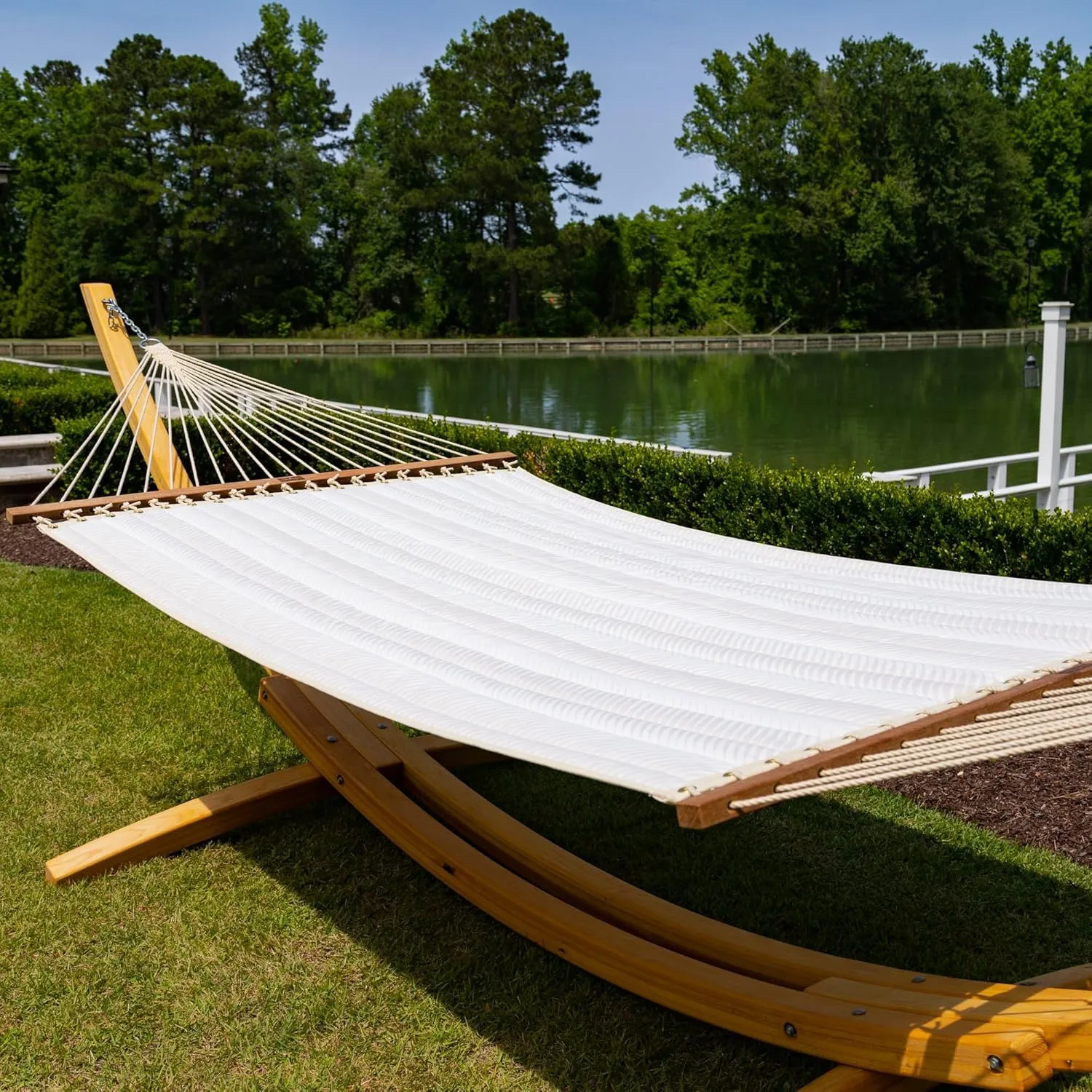 Nags Head Hammocks Clock Out Cloud Bella Dura Quilted Hammock, Constructed of Durable Fabrics, Cumaru Spreader Bar, Rolled Rim Grommets, Galvanized Hardware, Handcrafted in The Carolinas