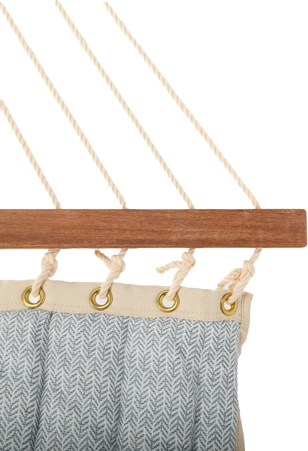 Nags Head Hammocks Festoon Mist Bella Dura Quilted Hammock, Constructed of Durable Fabrics, Cumaru Spreader Bar, Rolled Rim Grommets, Galvanized Hardware, Handcrafted in The Carolinas
