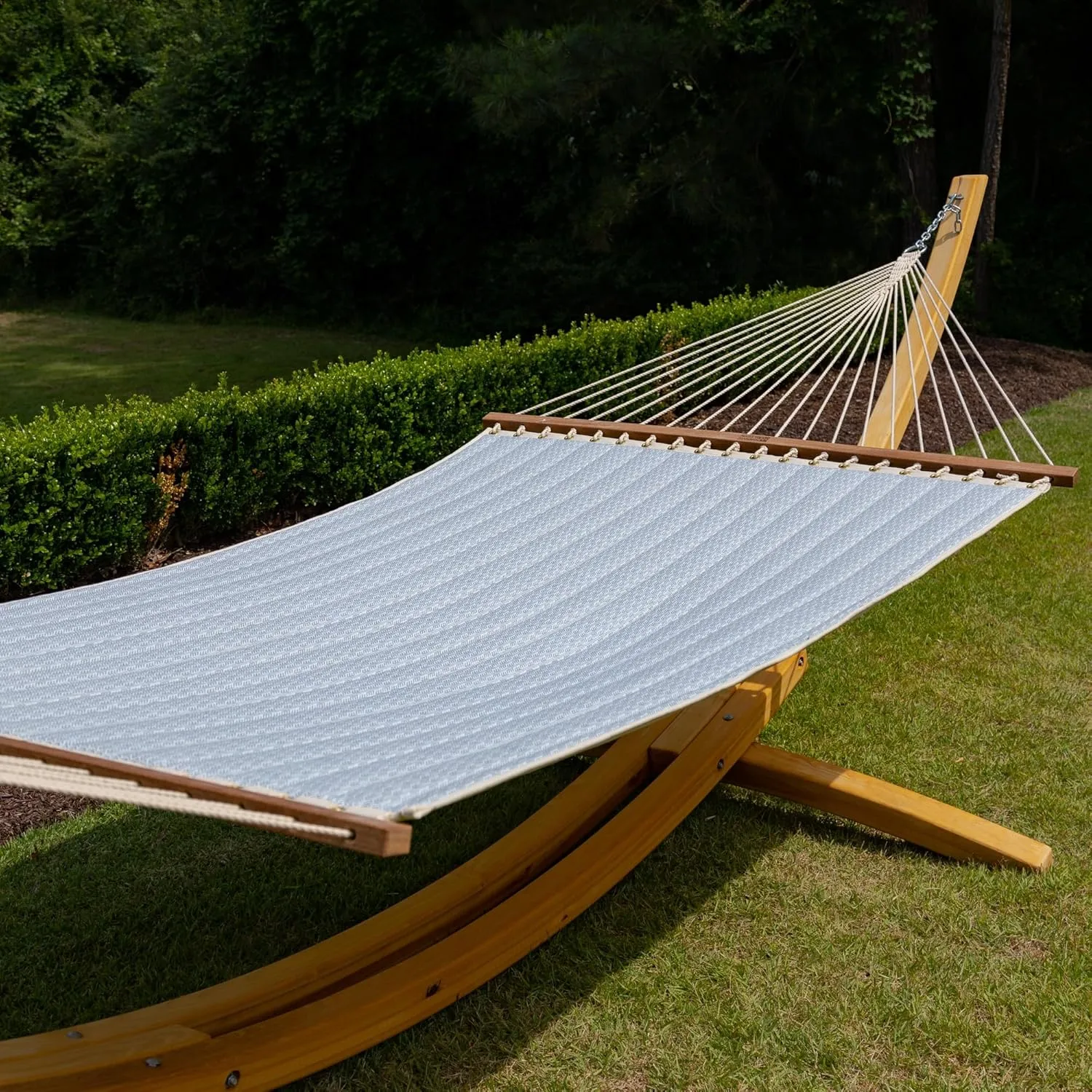 Nags Head Hammocks Festoon Mist Bella Dura Quilted Hammock, Constructed of Durable Fabrics, Cumaru Spreader Bar, Rolled Rim Grommets, Galvanized Hardware, Handcrafted in The Carolinas