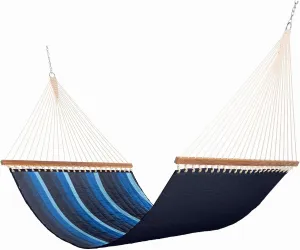 Nags Head Hammocks Gateway Indigo Sunbrella Quilted Hammock, Constructed of Durable Fabrics, Cumaru Spreader Bar, Rolled Rim Grommets, Galvanized Hardware, Handcrafted in The Carolinas