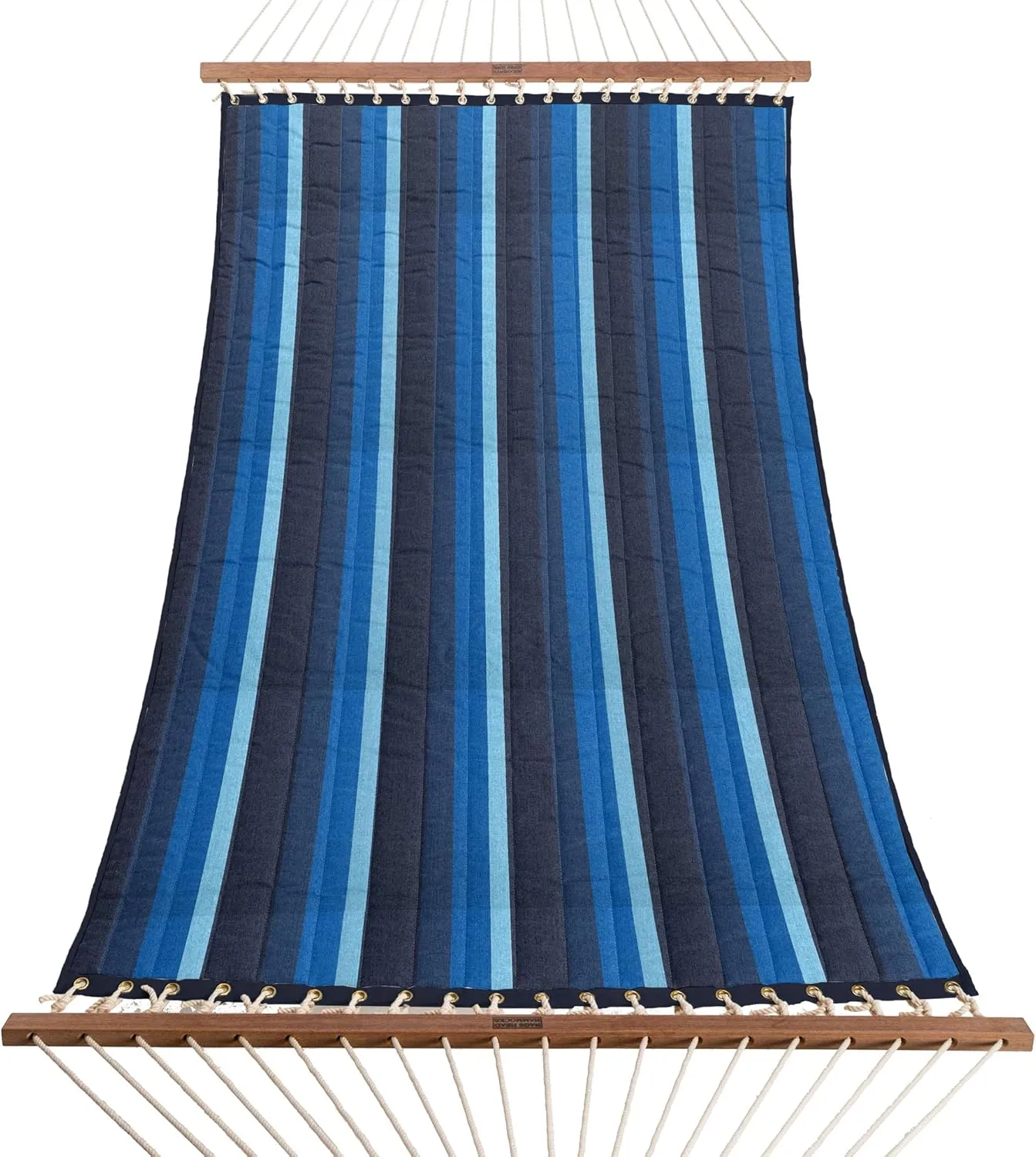 Nags Head Hammocks Gateway Indigo Sunbrella Quilted Hammock, Constructed of Durable Fabrics, Cumaru Spreader Bar, Rolled Rim Grommets, Galvanized Hardware, Handcrafted in The Carolinas