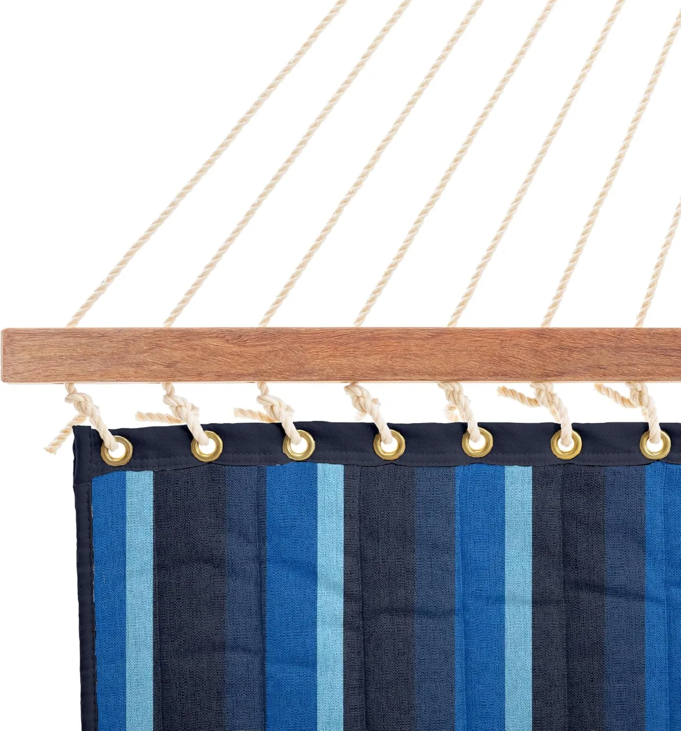 Nags Head Hammocks Gateway Indigo Sunbrella Quilted Hammock, Constructed of Durable Fabrics, Cumaru Spreader Bar, Rolled Rim Grommets, Galvanized Hardware, Handcrafted in The Carolinas