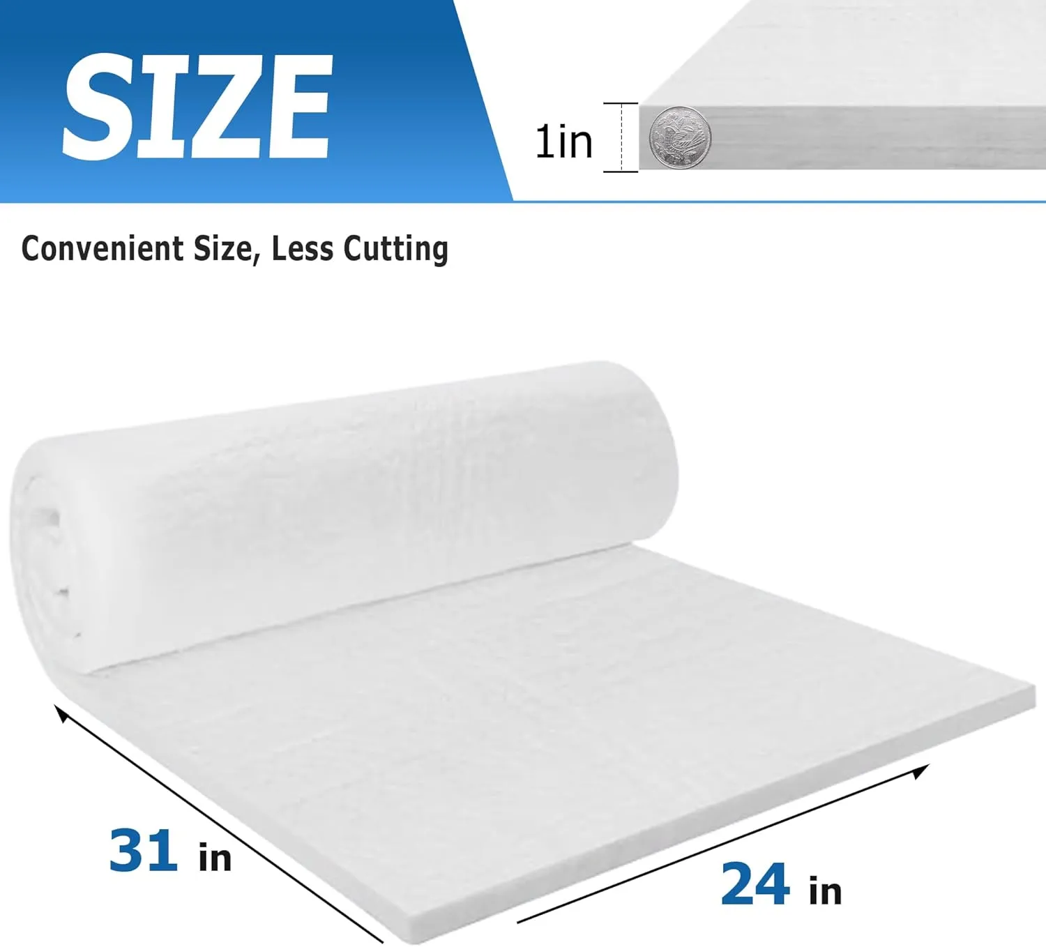 Nelyrho Ceramic Fiber Insulation Blanket 31"×24"×1"/1 Piece, 2700F Fireproof Insulation for Dishwasher,Kilns, Forges, Boiler, Pizza Oven, Fireplace, Chimney
