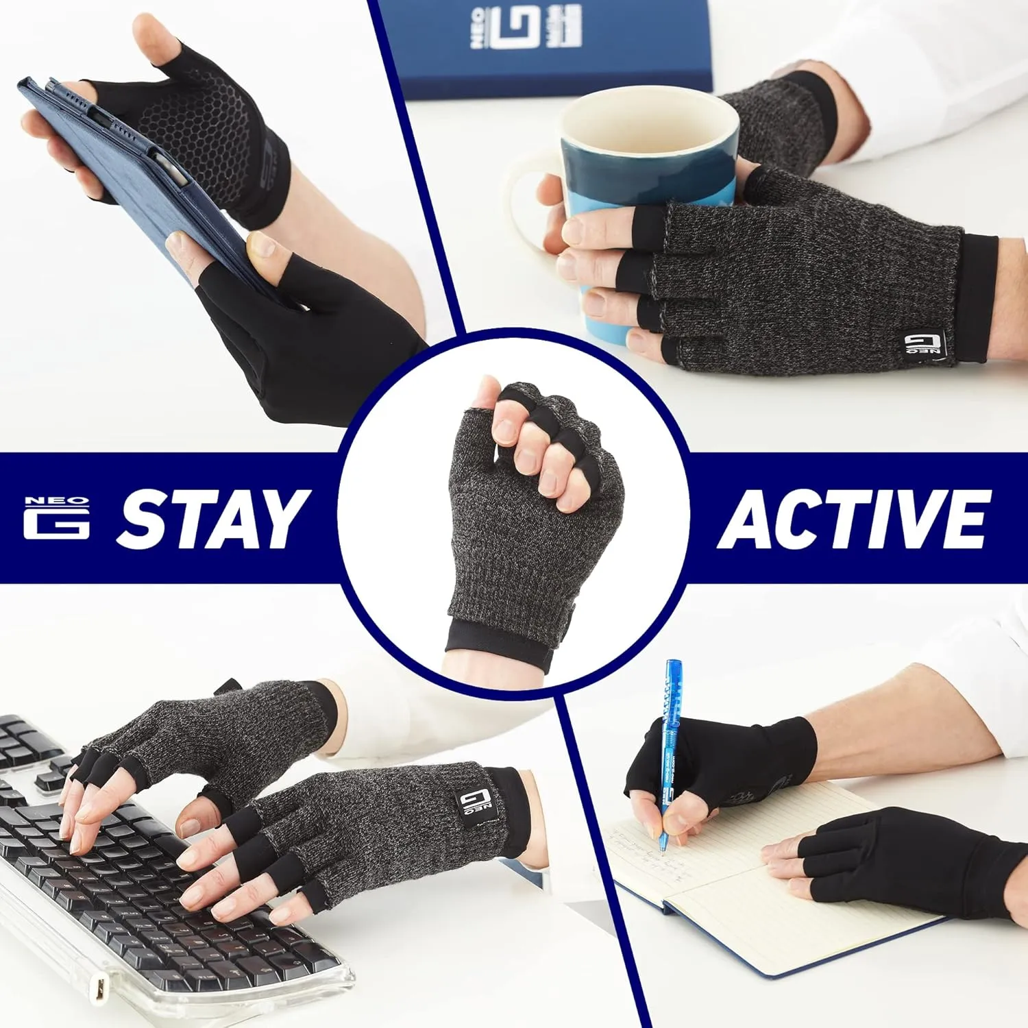 Neo-G Arthritis Gloves - Compression Gloves for Arthritis for women and men, RSI, Joint pain - Dual Layer System for Optimum Mobility, Flexibility, Warmth and Comfort – L - Class 1 Medical Device