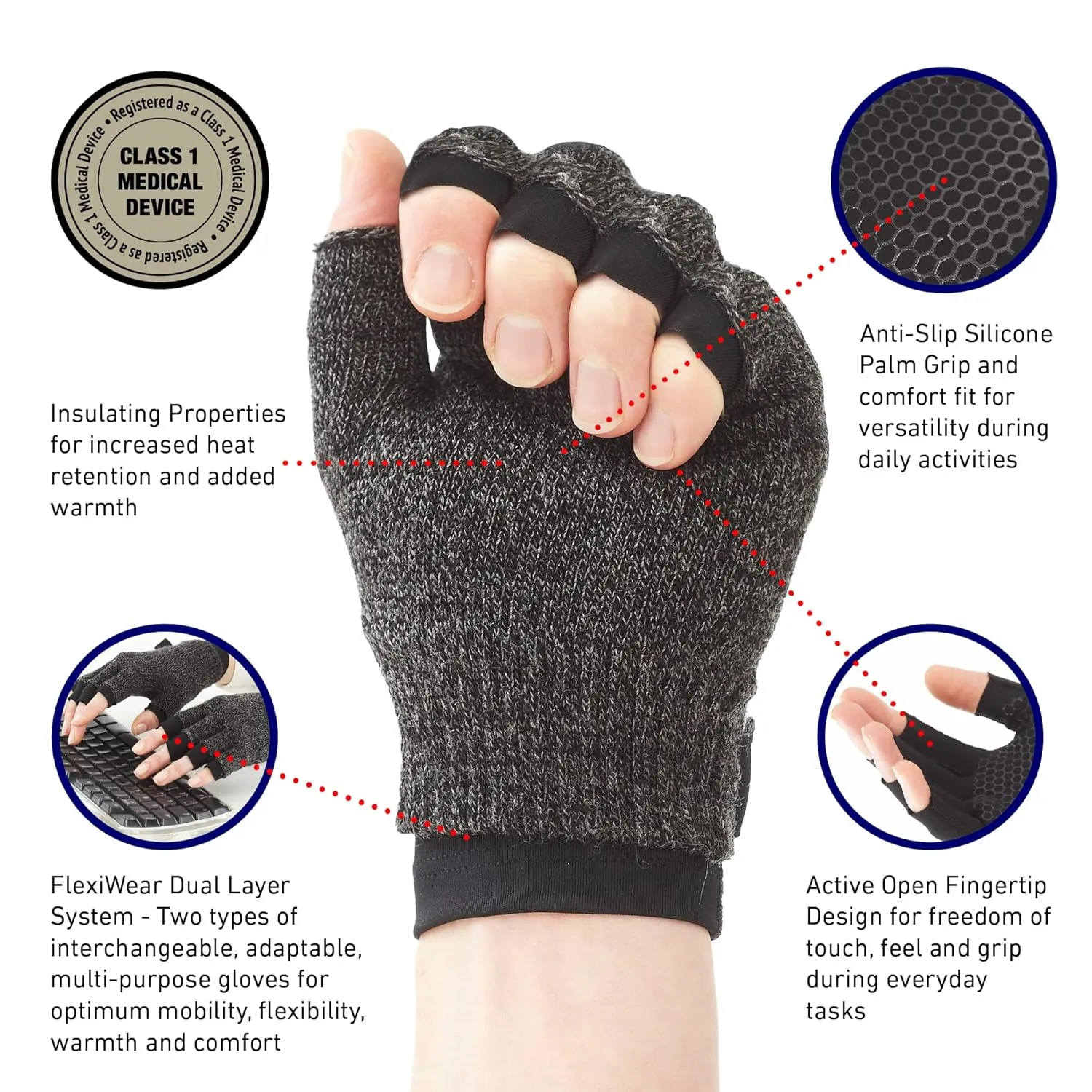 Neo-G Arthritis Gloves - Compression Gloves for Arthritis for women and men, RSI, Joint pain - Dual Layer System for Optimum Mobility, Flexibility, Warmth and Comfort – L - Class 1 Medical Device