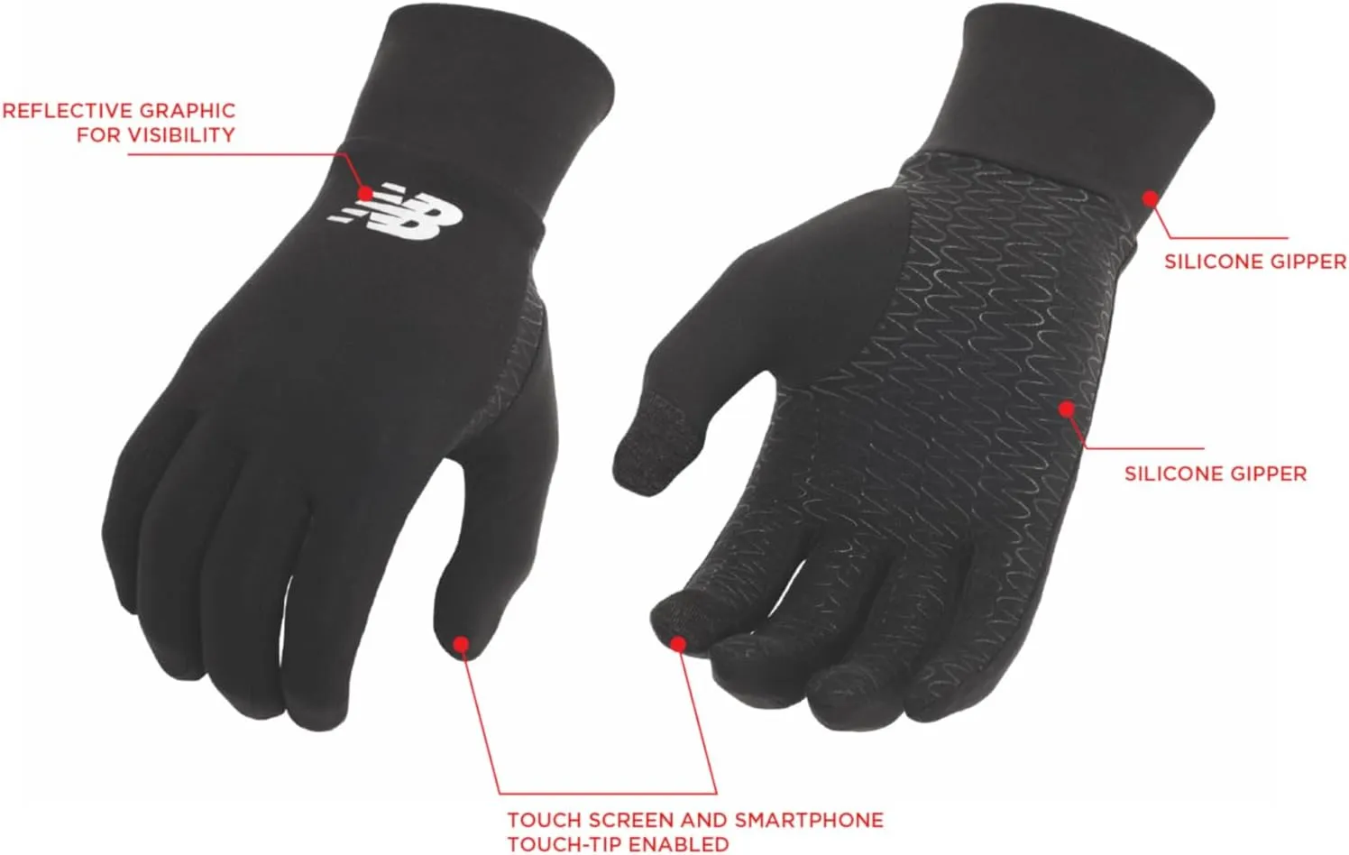 New Balance Lightweight Touchscreen Warm Running Gloves, Anti Slip Men's and Women's Cool Weather Gloves