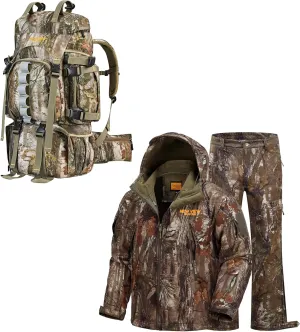 NEW VIEW Size XL Tree Camo Hunting Suit and 60L Hunting Backpack