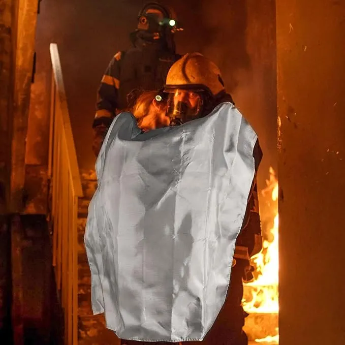 NEXARA Emergency Fire Blanket for Home and Kitchen - 2 Pack 47"x47" Flame Suppression Fiberglass Fire Blankets for House Camping Car Office Warehouse Emergency Survival Safety 2 Hooks & 2 Gloves