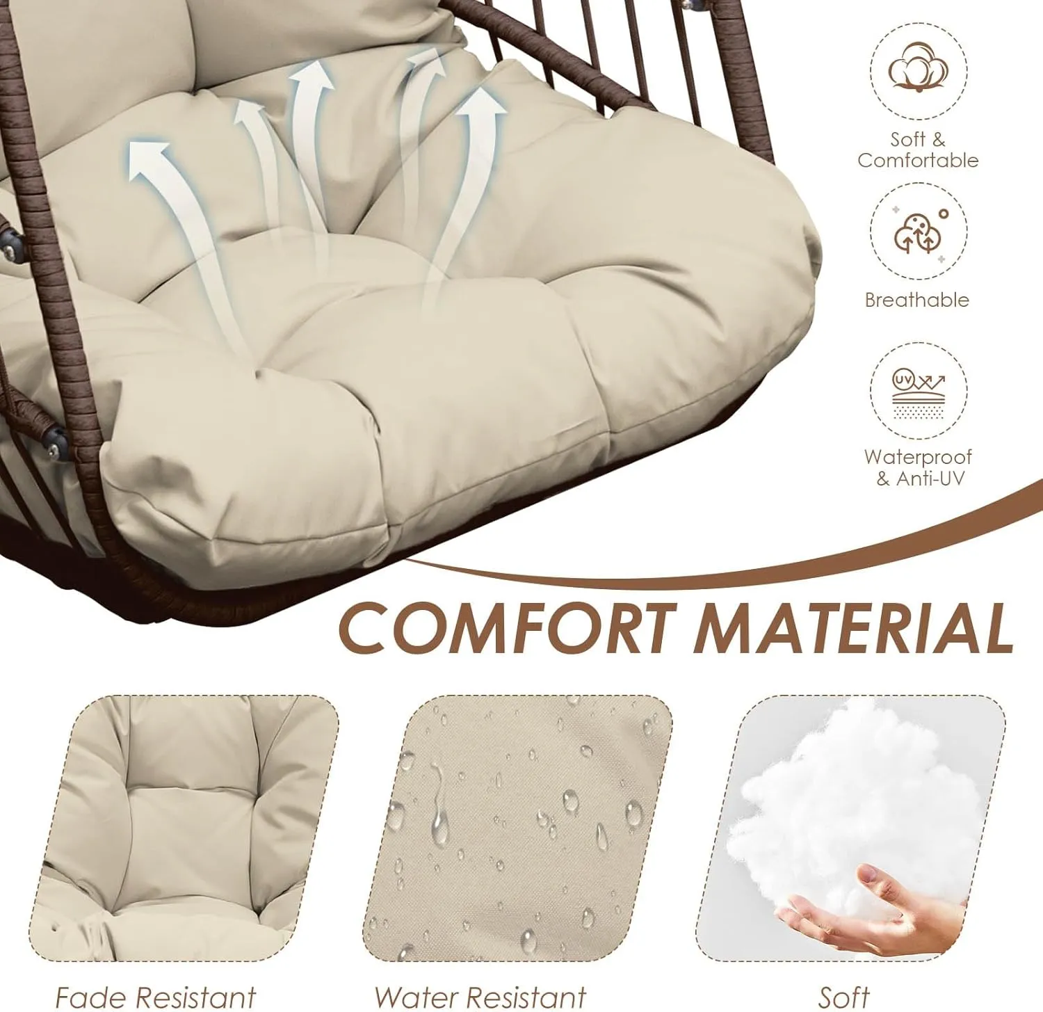 NICESOUL Swing Egg Chair Indoor Outdoor, Patio Wicker Hanging Chair with Stand, All Weather Egg Hammock Chairs with Cushions, 350lbs Durable Birthday Gift Swinging Chair for Backyard Balcony, Brown