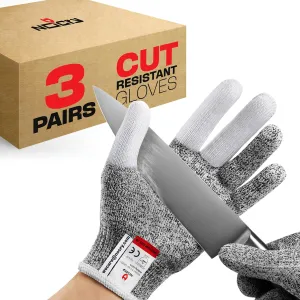 NoCry Cut Resistant Work Gloves for Women and Men, with Reinforced Fingers; Comfortable, 100% Food Grade Kitchen Cooking Hand Protection; Ambidextrous Safety Gear for Cutting;Level 5 Protection 3-pack