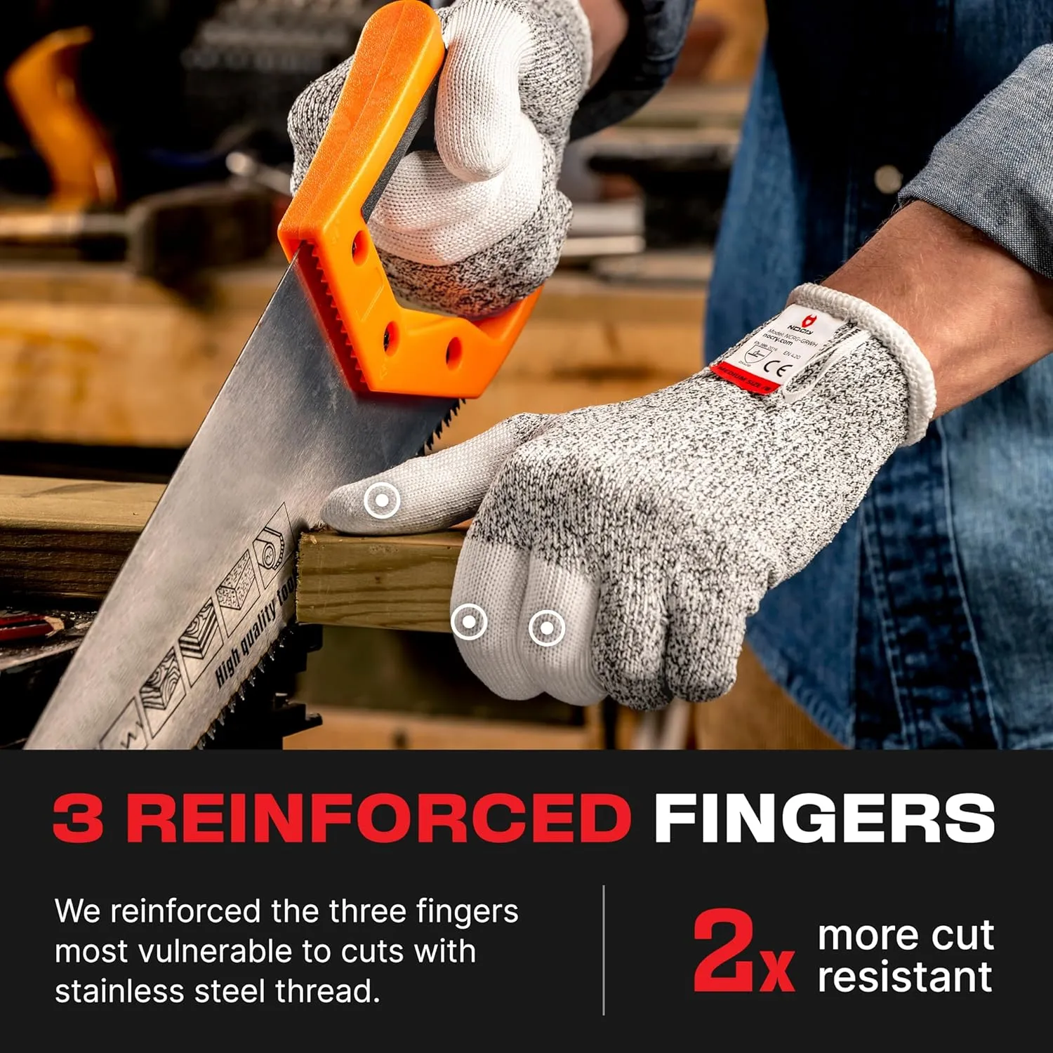 NoCry Cut Resistant Work Gloves for Women and Men, with Reinforced Fingers; Comfortable, 100% Food Grade Kitchen Cooking Hand Protection; Ambidextrous Safety Gear for Cutting;Level 5 Protection 3-pack