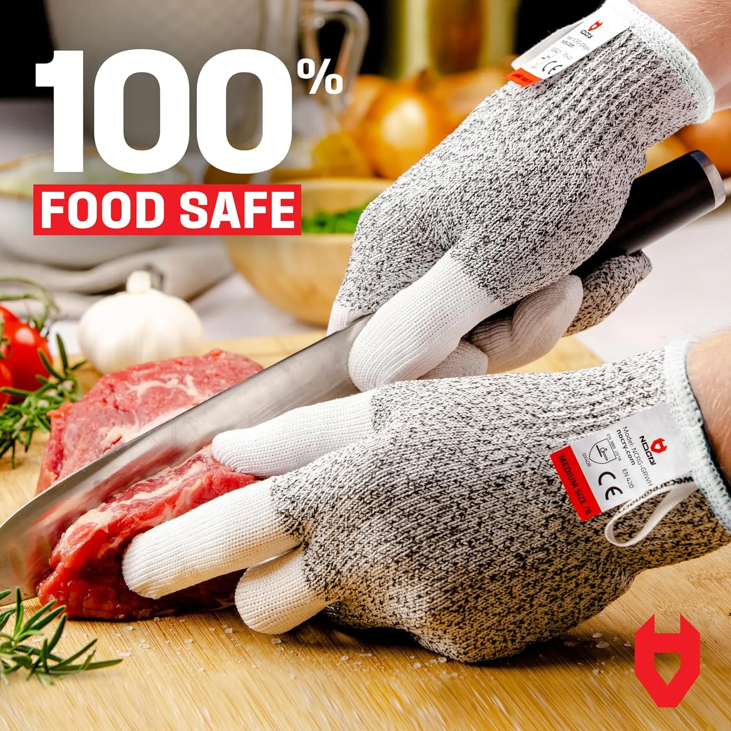 NoCry Cut Resistant Work Gloves for Women and Men, with Reinforced Fingers; Comfortable, 100% Food Grade Kitchen Cooking Hand Protection; Ambidextrous Safety Gear for Cutting;Level 5 Protection 3-pack