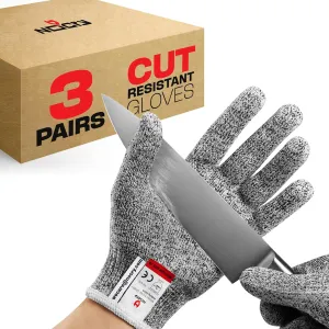NoCry Premium Cut Resistant Gloves Food Grade — Level 5 Protection; Ambidextrous; Machine Washable; Superior Comfort and Dexterity; Lightweight; Complimentary eBook (3-pack)