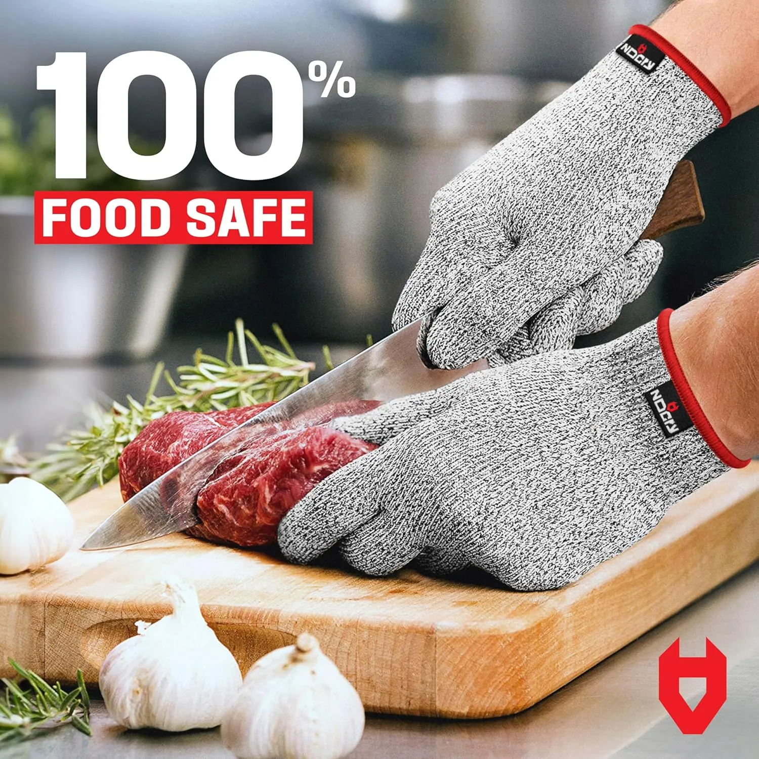 NoCry Premium Cut Resistant Gloves Food Grade — Level 5 Protection; Ambidextrous; Machine Washable; Superior Comfort and Dexterity; Lightweight; Complimentary eBook (3-pack)