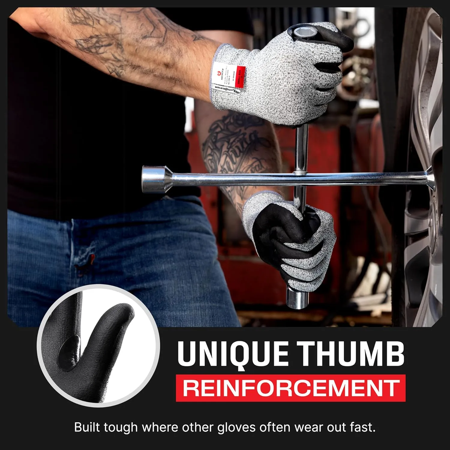 NoCry Professional Cut Resistant Work Gloves for Men and Women with Firm Grip and Waterproof Palms — Touchscreen Tips & Reinforced Thumb — Ideal for Cutting, Slicing and Dicing