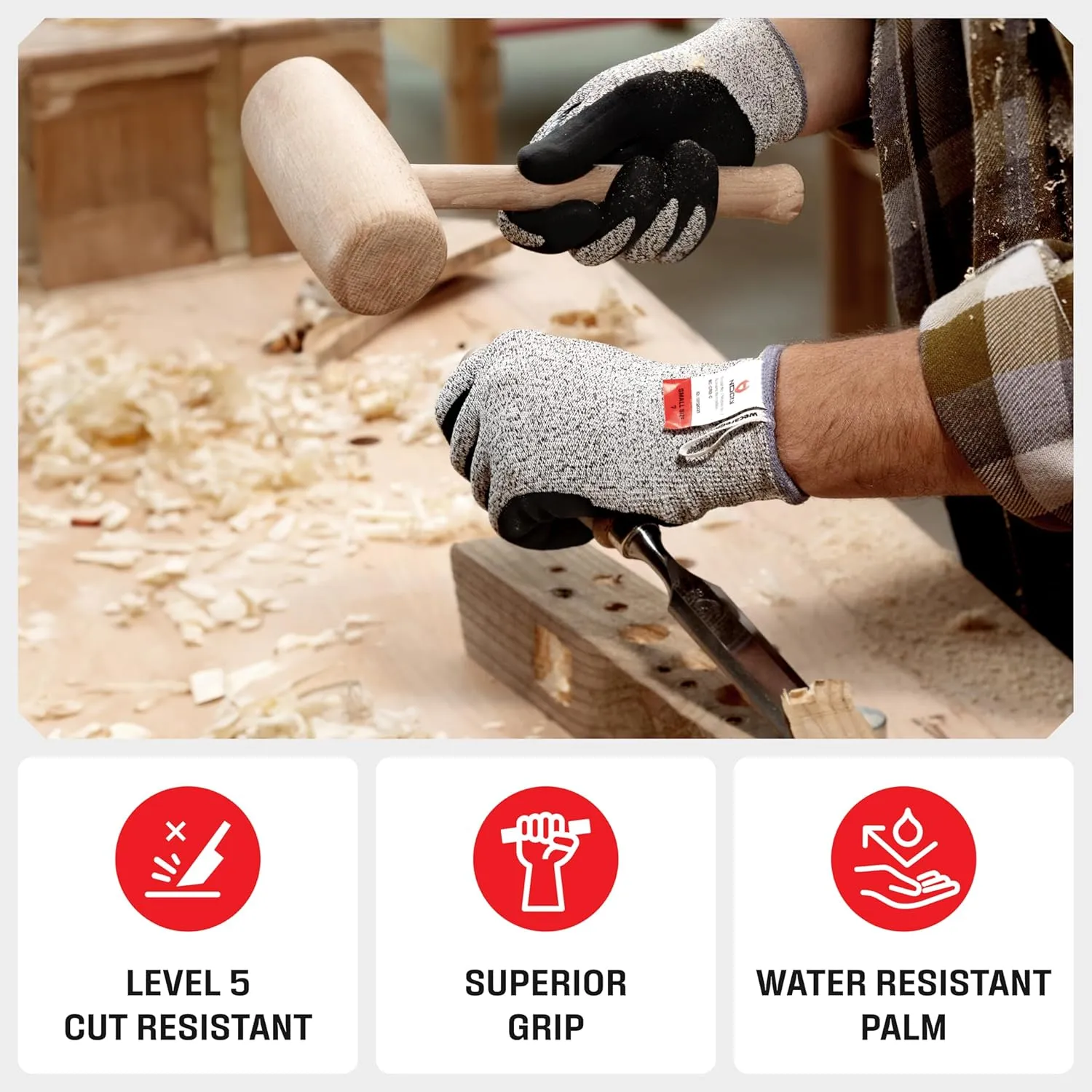 NoCry Professional Cut Resistant Work Gloves for Men and Women with Firm Grip and Waterproof Palms — Touchscreen Tips & Reinforced Thumb — Ideal for Cutting, Slicing and Dicing