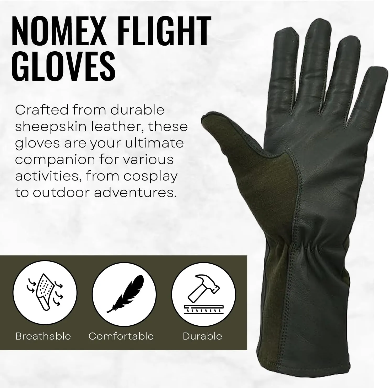 Nomex Flight Gloves, Leather Work Gloves for Men, Soft Durable Sheep Skin Leather Driving, Flying, Gardening Hunting Gloves