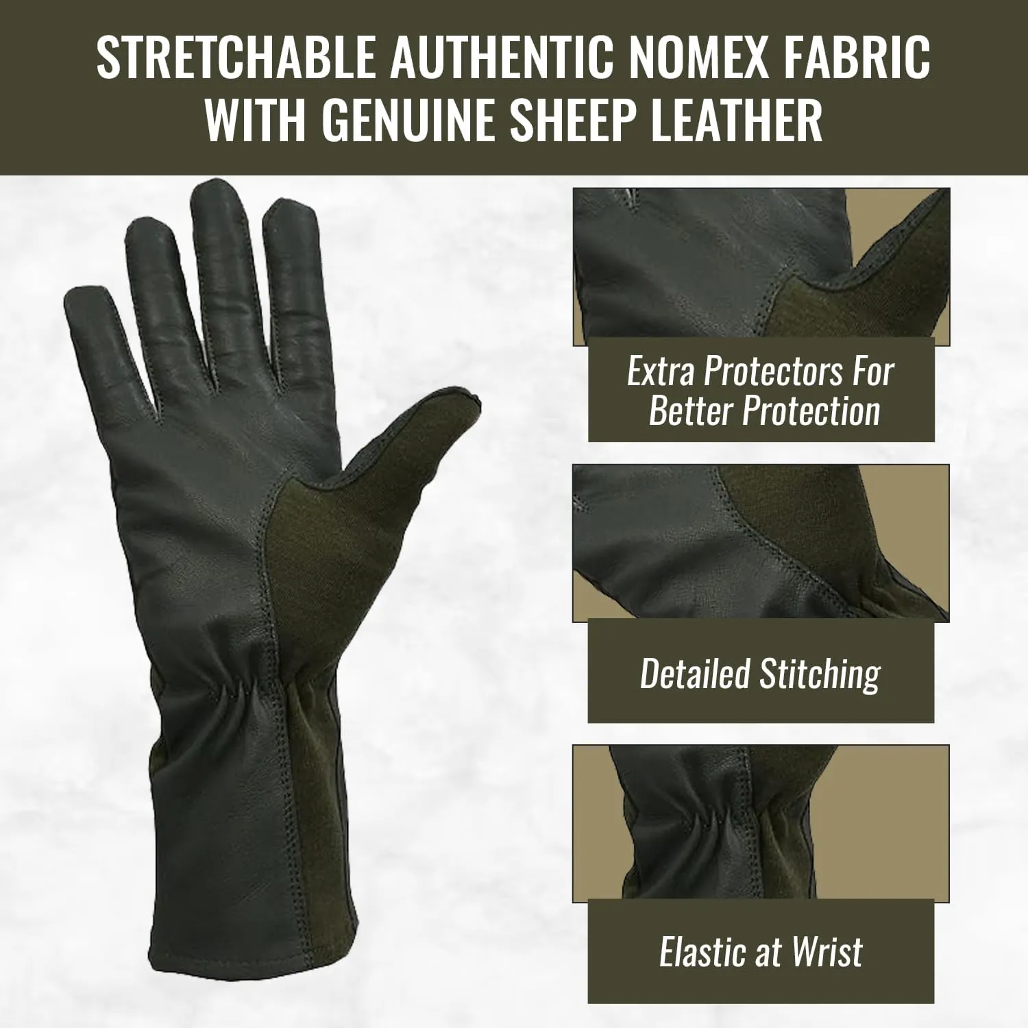 Nomex Flight Gloves, Leather Work Gloves for Men, Soft Durable Sheep Skin Leather Driving, Flying, Gardening Hunting Gloves