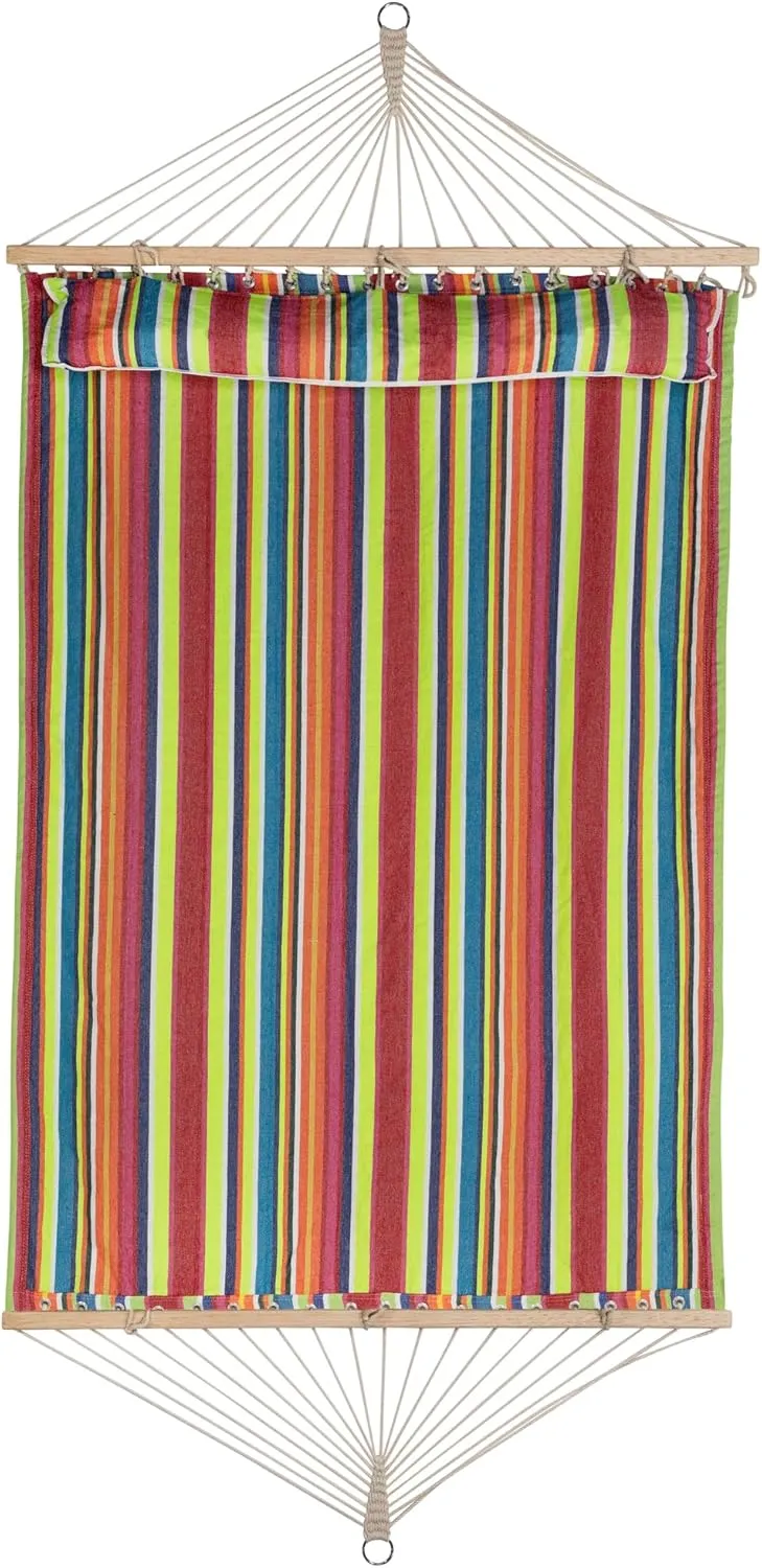 Northlight Striped Macrame Quilted Two Person Double Hammock with Pillow - 9' x 55" - Multicolor