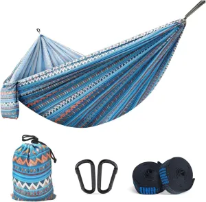 Nylon Parachute Hammock Net Portable Outdoor Garden Hammocks Quick Open Parachute Cloth Double Travel Camping Sleeping Hanging Hammock Swing Nature Hike Terrace Hammock(Blue)