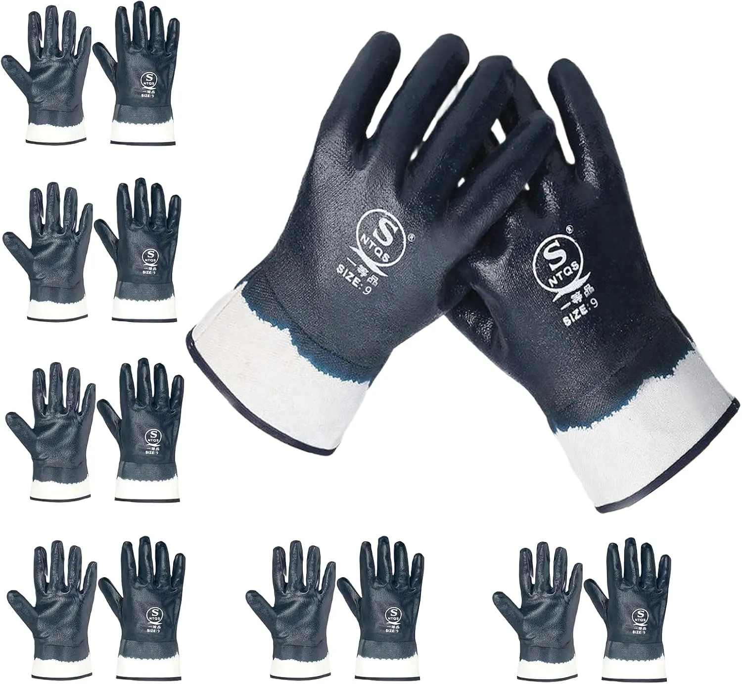 Oil Resistant Gloves for Men & Women, Fuel Hauler Glove for Truck Drivers, Blue Nitrile Coated Bulk (6 & 12 Pairs, Medium)