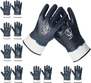Oil Resistant Gloves for Men & Women, Fuel Hauler Glove for Truck Drivers, Blue Nitrile Coated Bulk (6 & 12 Pairs, Medium)