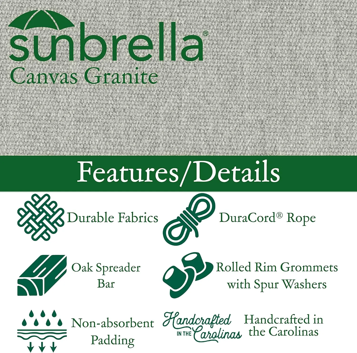 Original Pawleys Island Large Canvas Granite Sunbrella Quilted Hammock with Free Extension Chains & Tree Hooks, Handcrafted in The USA, Accommodates 2 People, 450 LB Weight Capacity, 13 ft. x 55 in.