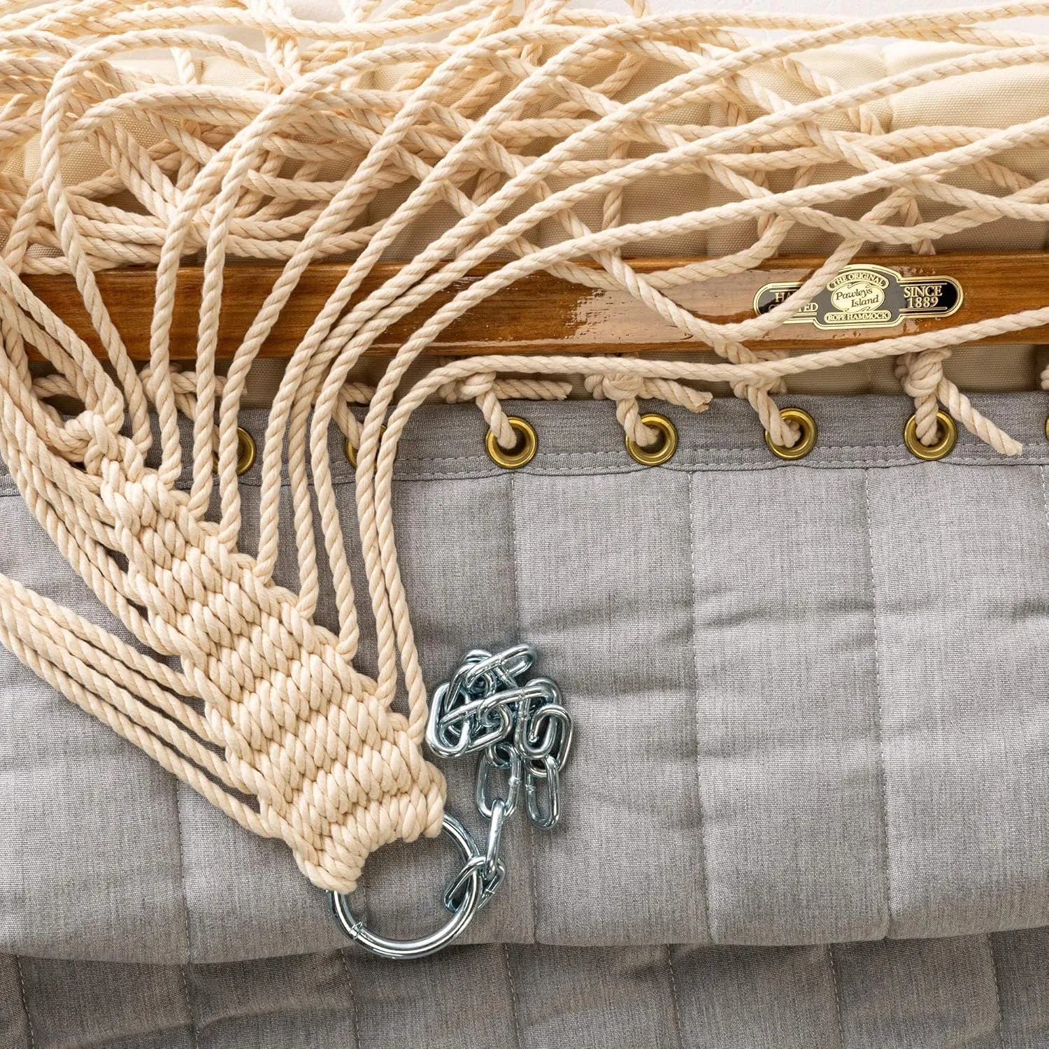 Original Pawleys Island Large Canvas Granite Sunbrella Quilted Hammock with Free Extension Chains & Tree Hooks, Handcrafted in The USA, Accommodates 2 People, 450 LB Weight Capacity, 13 ft. x 55 in.