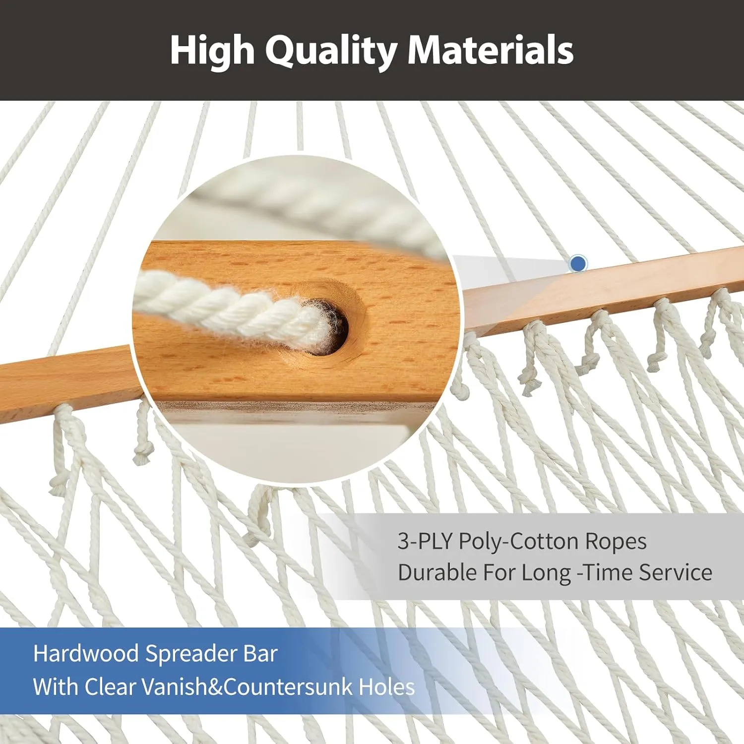 Outdoor Double Hammock with Hardwood Spreader Bars Cotton Rope Hammock with Polyester Pad and Pillow 475 LBS Capacity 2 Person Hammock Large Hammock for Patio Backyard Poolside - Blue Printing