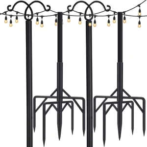 Outdoor String Light Pole 2 Pack,110IN Height Adjustable Metal Stand Pole with Hooks for Hanging String Lights,Garden,Backyard,Patio Lighting Stand for Parties,Wedding
