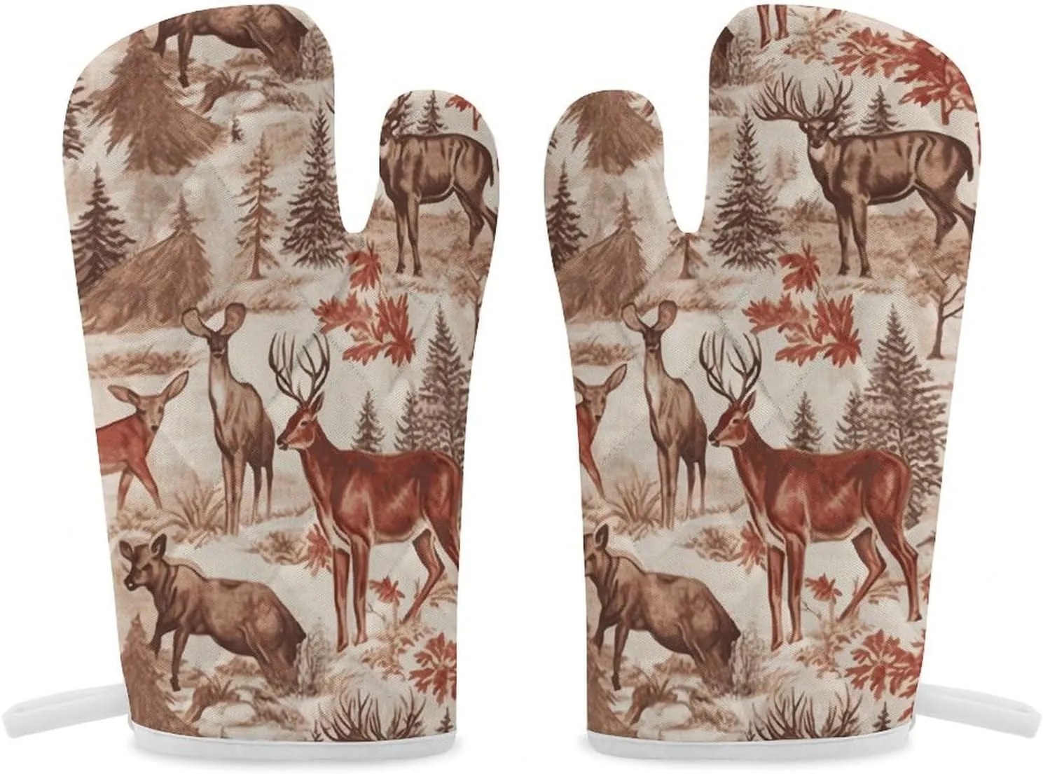 Oven Mitts Kitchen Mitts for Oven Heat Resistant Non-Slip Cooking Gloves Animal Wilderness Bear Deer Printed Baking Gloves