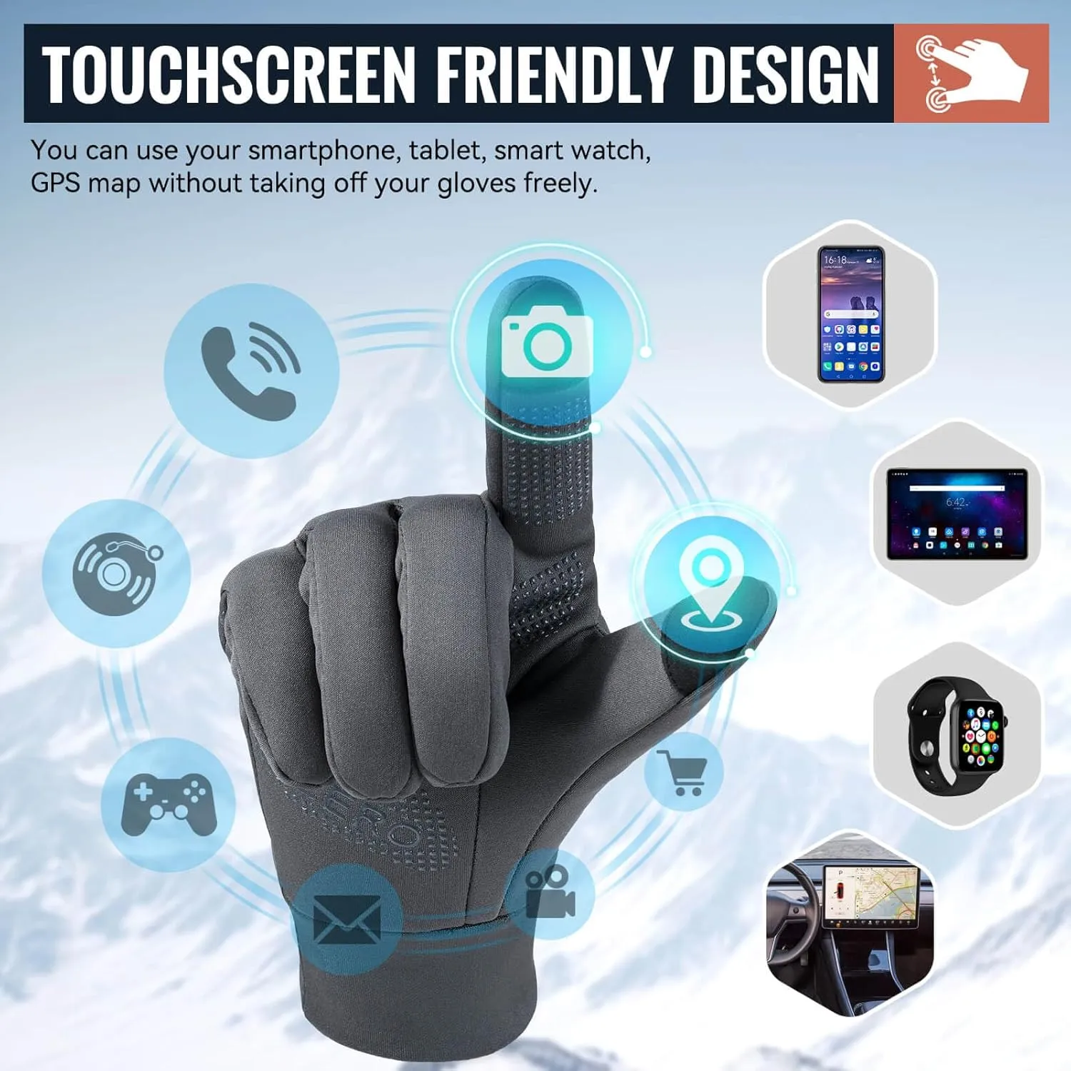 OZERO Winter Touchscreen Gloves for Men: Warm Running Gloves Windproof Water Resistant - Lightweight Thermal Glove for Hiking Cycling Driving
