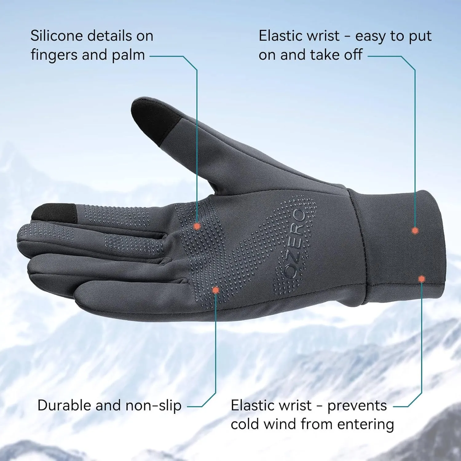 OZERO Winter Touchscreen Gloves for Men: Warm Running Gloves Windproof Water Resistant - Lightweight Thermal Glove for Hiking Cycling Driving