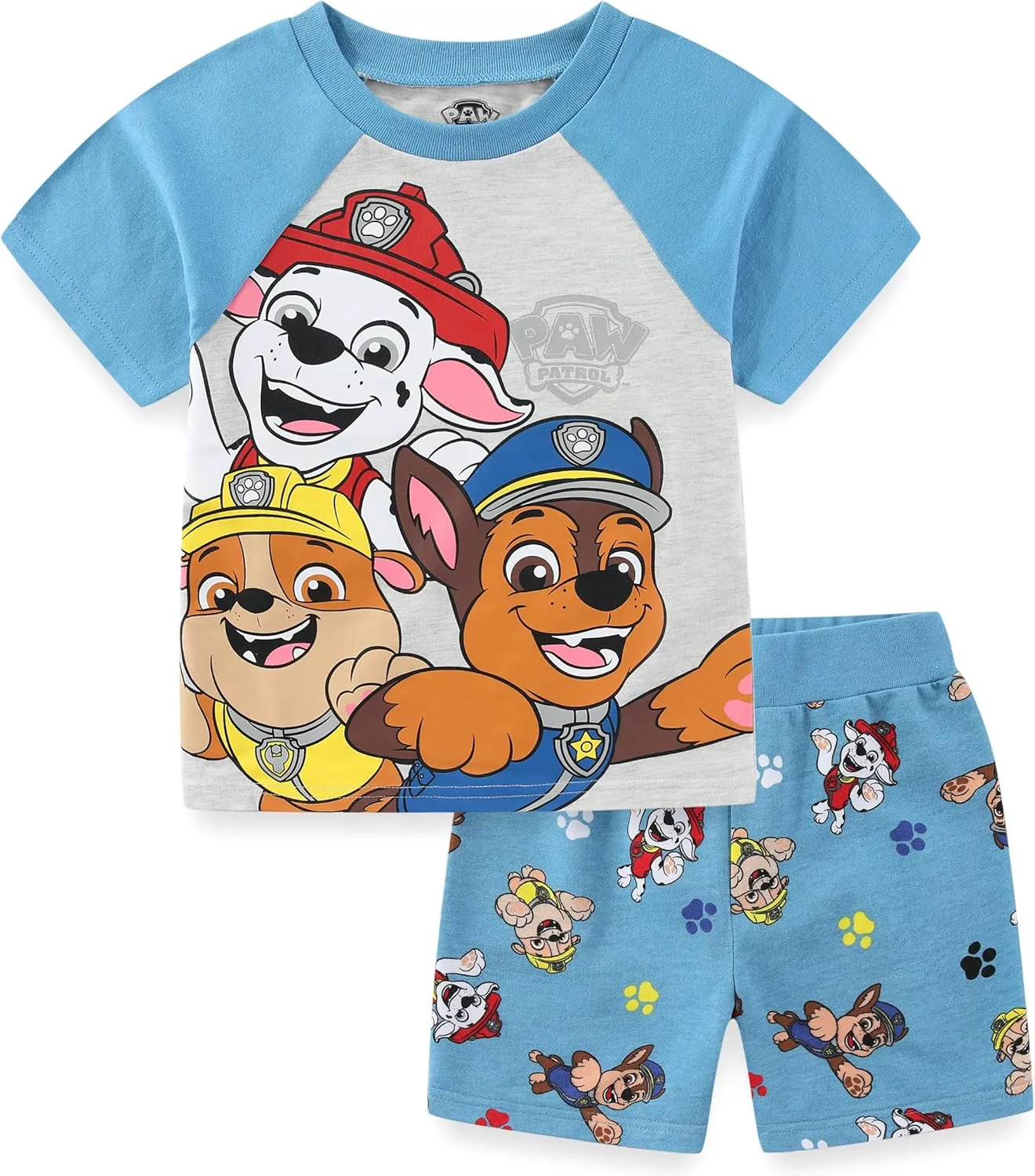 Paw Patrol Nickelodeon Boys Short Sleeve T-Shirt and French Terry Shorts Set for Toddler and Big Kids
