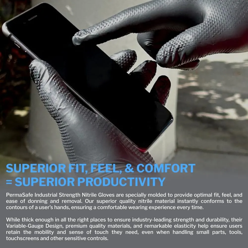 PermaSafe HD Black Disposable Nitrile Industrial Gloves, 6  Mil, Latex-Free, Raised Textured, Mechanics, Medical, Food, More
