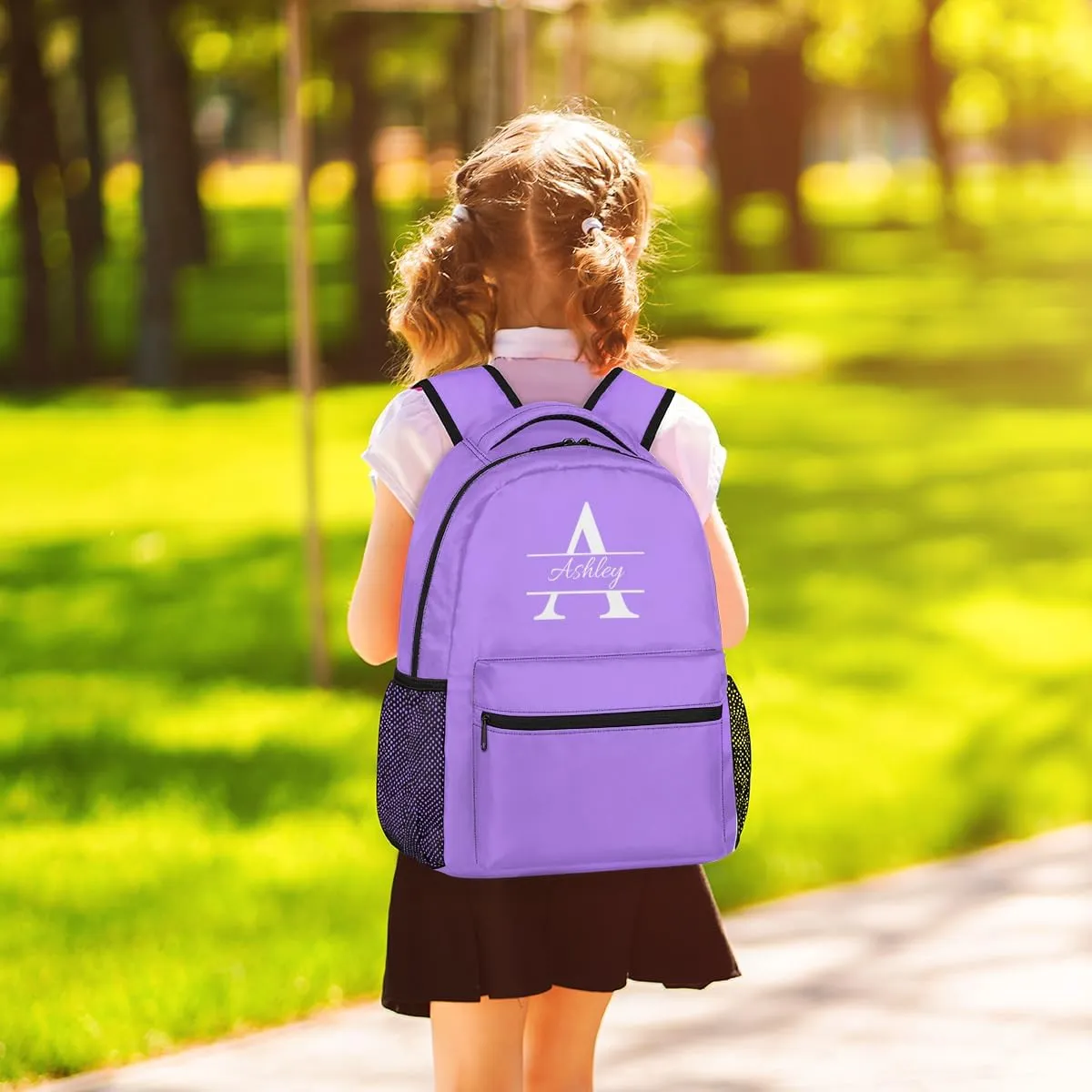 Personalized Backpack with Initial & Name Customized Shoulder Bag for Women Waterproof Travel Casual Daypack Gifts 16in, Light Purple