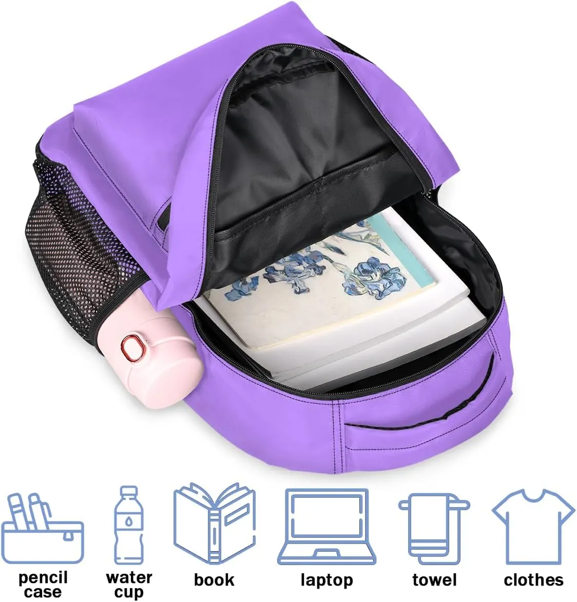 Personalized Backpack with Initial & Name Customized Shoulder Bag for Women Waterproof Travel Casual Daypack Gifts 16in, Light Purple