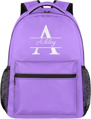 Personalized Backpack with Initial & Name Customized Shoulder Bag for Women Waterproof Travel Casual Daypack Gifts 16in, Light Purple