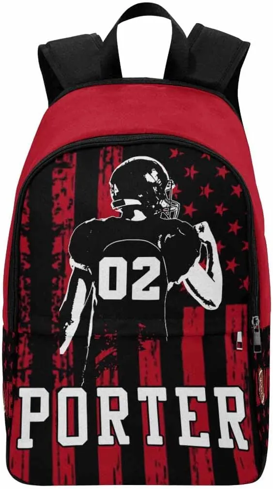 Personalized School Backpack with Name Text Football Player USA Flag Pattern Custom Bookbag for Kids Boys Girls, Waterproof Elementary Customize Book Bag with Adjustable Shoulder Straps for School