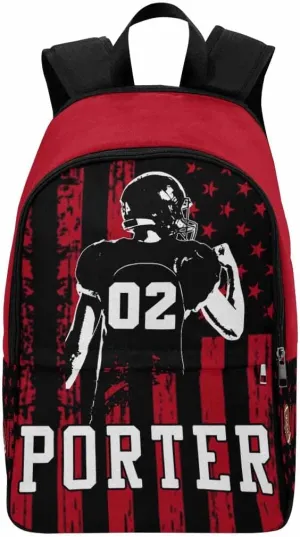 Personalized School Backpack with Name Text Football Player USA Flag Pattern Custom Bookbag for Kids Boys Girls, Waterproof Elementary Customize Book Bag with Adjustable Shoulder Straps for School