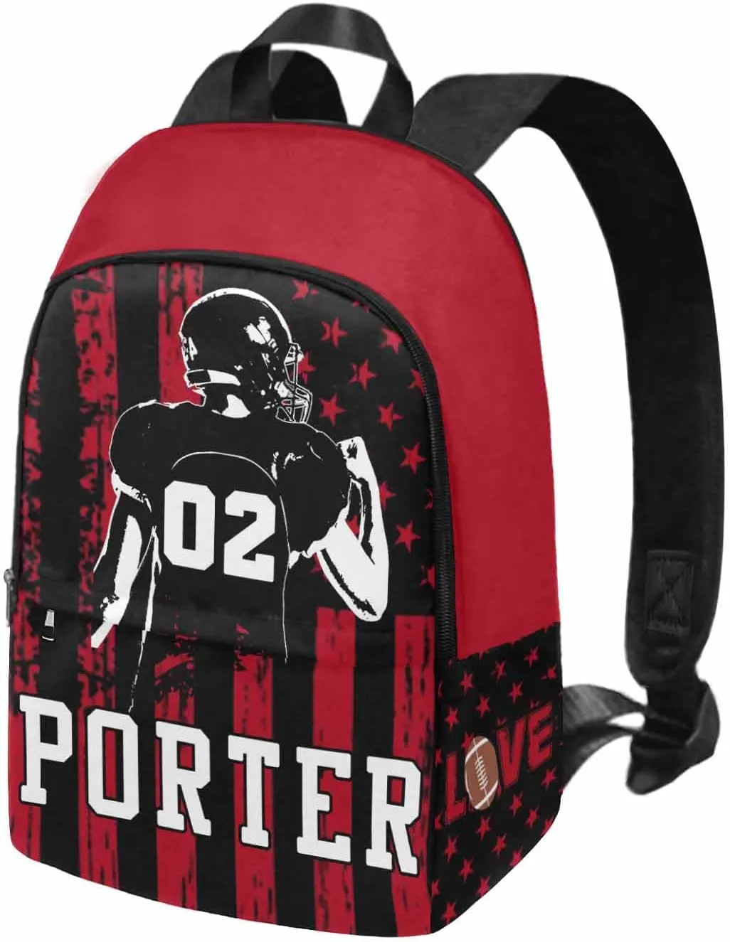 Personalized School Backpack with Name Text Football Player USA Flag Pattern Custom Bookbag for Kids Boys Girls, Waterproof Elementary Customize Book Bag with Adjustable Shoulder Straps for School