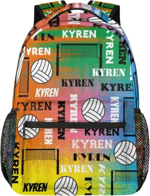 Personalized Volleyball Backpack for Men Women, Custom Name Laptop Backpack, Sports Bag Daypack for Travel Camping, Colorful