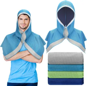 Peryiter 4 Pcs Cooling Towels for Neck and Face Cooling Hoodie Towels for Men Soft Breathable Chilly Towel Cooling Hooded Wraps for Hot Weather for Sports Exercise Yoga Gym Workout Camping Cycling
