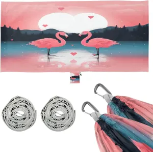 Pink Flamingos Camping Hammock, 330 lbs with 2 Tree Straps, Carry Bag, Single Portable Hammock for Outdoor/Indoor, Hiking, Beach, Backpacking, Travel