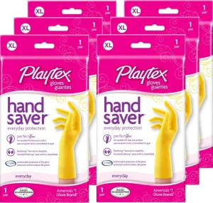Playtex HandSaver Reuseable Rubber Cleaning Gloves (X-Large, 6 Pairs), Everyday Protection Reusable Household Gloves