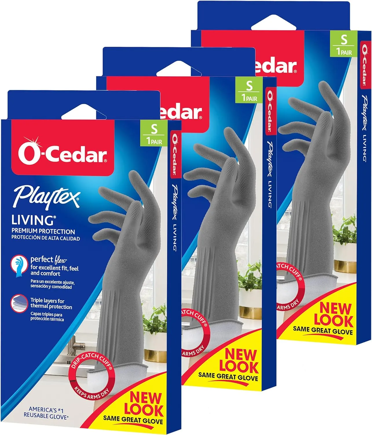 Playtex Living Reuseable Rubber Cleaning Gloves, Color May Vary (Small, Pack - 3)